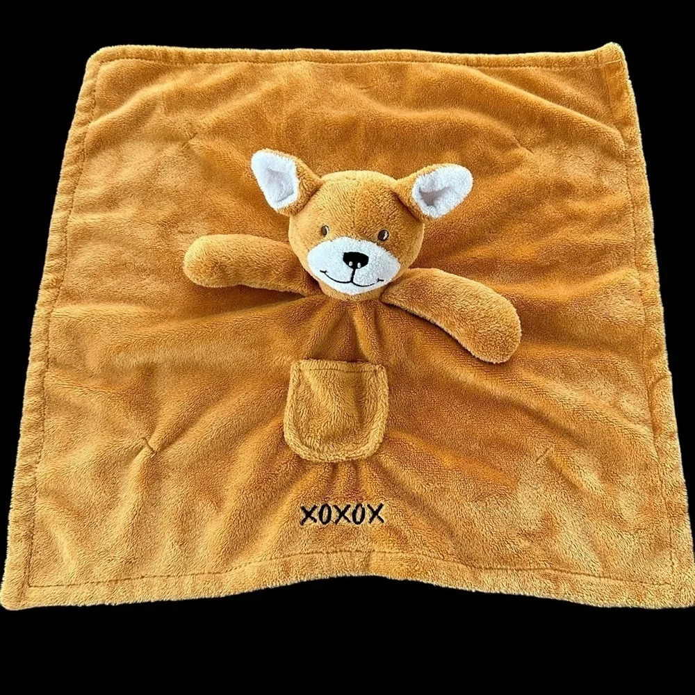 Honey Bunny Soft Kangaroo Lovey Lovie Security Blanket XOXOX Square Orange Brown